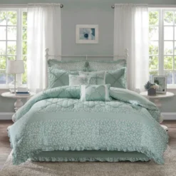 Aqua Gretchen Cotton Percale Comforter Set 9pc