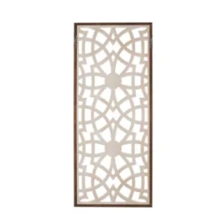 15.75" X 37.75" Damask Carved Wall Sign Panel Wood Cream/Brown