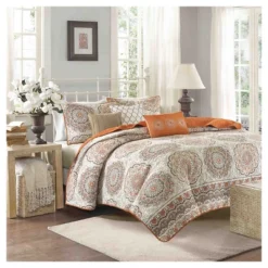 6pc Menara Reversible Quilted Coverlet Set Orange - Madison Park