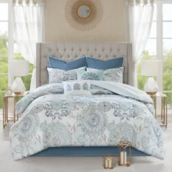 8pc Lian Cotton Printed Reversible Comforter Set Blue -Madison Park Shop GUEST 2e891653 d9f2 4bbf b714 7629ece7f39d