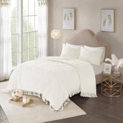 3pc Cecily Cotton Medallion Fringe Coverlet Set