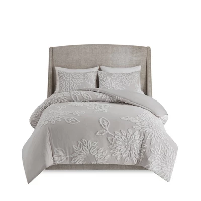 Danica Tufted Cotton Chenille Floral Duvet Cover Set - Madison Park 1 Danica Tufted Cotton Chenille Floral Duvet Cover Set - Madison Park