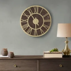 23.6" Mason Wood Wall Clock Brown/Gold - Madison Park -Madison Park Shop GUEST 584811dc 6a93 45f2 978c 1d8ed71873a2
