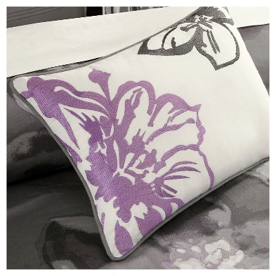 Gray/Purple Jasmine Watercolor Floral Duvet Cover Set 6pc 4 Gray/Purple Jasmine Watercolor Floral Duvet Cover Set 6pc - Image 4