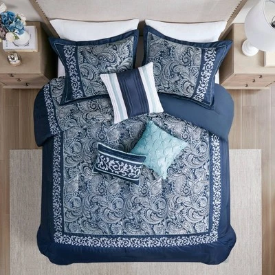 Martha Jacquard Comforter Set Navy - Madison Park 3 Martha Jacquard Comforter Set Navy - Madison Park - Image 3
