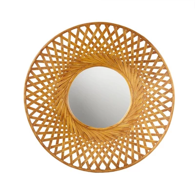 Round Reed Bamboo Decorative Wall Mirror Natural - Madison Park 1 Round Reed Bamboo Decorative Wall Mirror Natural - Madison Park