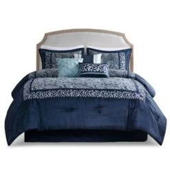 Martha Jacquard Comforter Set Navy - Madison Park