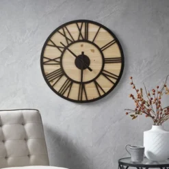 23.6" Mason Wood Wall Clock Natural/Black - Madison Park -Madison Park Shop GUEST 73b2492c 7dc8 47c3 b12c 264a3d84be0c