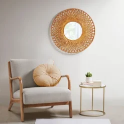 Round Reed Bamboo Decorative Wall Mirror Natural - Madison Park 9 Round Reed Bamboo Decorative Wall Mirror Natural - Madison Park -Madison Park Shop GUEST 75dc7603 5ae4 4230 81be 5d3636b9f232