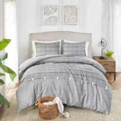 Madison Park 3pc King/California King Oakdale Faux Linen Jacquard Duvet Cover Set Gray -Madison Park Shop GUEST 9a242720 d1d8 4e04 8eee c6fdf7d07c79 1