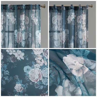 Fleur Printed Floral Rod Pocket And Back Tab Voile Sheer 4 Fleur Printed Floral Rod Pocket And Back Tab Voile Sheer - Image 4
