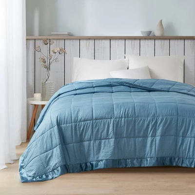 Parkman Oversized Down Alternative With Satin Trim Bed Blanket Slate Blue 2 Parkman Oversized Down Alternative With Satin Trim Bed Blanket Slate Blue - Image 2