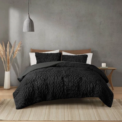 Madison Park 3pc Full/Queen Dakota Ruched Fur Down Alternative Comforter Set Black 2 Madison Park 3pc Full/Queen Dakota Ruched Fur Down Alternative Comforter Set Black - Image 2