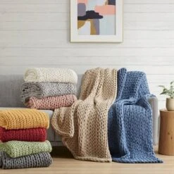 50"x60" Chunky Double Knit Handmade Throw Blanket - Madison Park -Madison Park Shop GUEST b3424fe2 eab5 4c1d 928f 5aa556842563