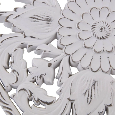 (Set Of 2) 15.5" X 31.5" Botanical Wood Carved Wall Panel White 4 (Set Of 2) 15.5" X 31.5" Botanical Wood Carved Wall Panel White - Image 4