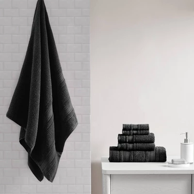 6pc Roman Super Soft Cotton Quick Dry Bath Towel Set Black - Madison Park 1 6pc Roman Super Soft Cotton Quick Dry Bath Towel Set Black - Madison Park