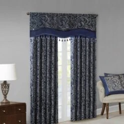 50"x18" Valerie Jacquard Room Darkening Window Curtain Panel With Beads Navy -Madison Park Shop GUEST d9b6dd11 d611 47f6 92db cdd27e4c9308