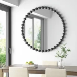33.8" X 24.3" Round Marlowe Decorative Wall Mirror Black - Madison Park Signature