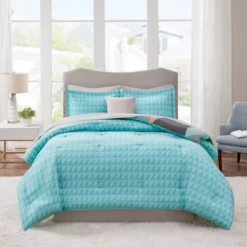 Queen 8pc Zuri Reversible Complete Bed Set Includes Sheets - Aqua -Madison Park Shop GUEST e2762984 cd35 4a3a be49 9cc0c1ef70ab