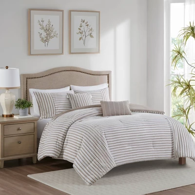 Madison Park 5pc River Clipped Jacquard Comforter Bedding Set With Throw Pillows Off-White 1 Madison Park 5pc River Clipped Jacquard Comforter Bedding Set With Throw Pillows Off-White
