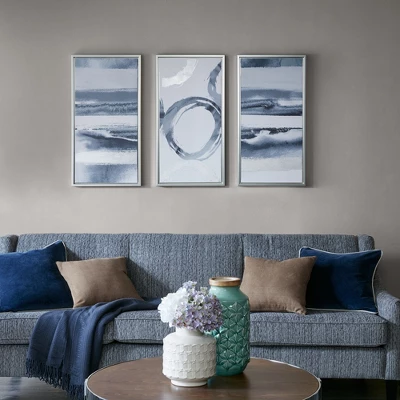 (Set Of 3) 16.5" X 31.5" Surrounding Gel Coat Frame Canvas Wall Art Set Gray 1 (Set Of 3) 16.5" X 31.5" Surrounding Gel Coat Frame Canvas Wall Art Set Gray