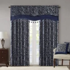 50"x18" Valerie Jacquard Room Darkening Window Curtain Panel With Beads Navy -Madison Park Shop GUEST f56edbbe 5b43 44a6 9e3e 6decd3899ee2