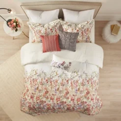 Julia 7pc Cotton Printed Comforter Set Off White/Red/Lavender -Madison Park Shop GUEST f9ffa03c d52a 4709 a79f 9cea89fd3d06