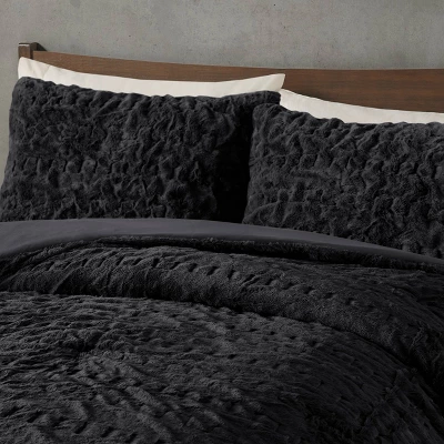 Madison Park 3pc Full/Queen Dakota Ruched Fur Down Alternative Comforter Set Black 3 Madison Park 3pc Full/Queen Dakota Ruched Fur Down Alternative Comforter Set Black - Image 3