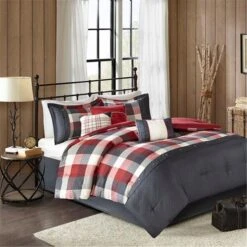 Ridge 7 Piece Herringbone Comforter Set - Red, Cal King Size, 7PK