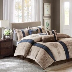 Donovan 7 Piece Jacquard Comforter Set - Navy, Cal King Size, 7PK