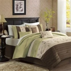 Serene 7 Piece Comforter Set, King - Green, 7PK
