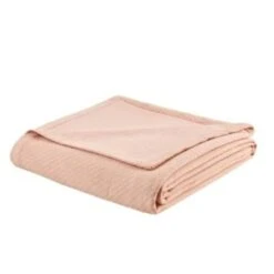 Twin Size Woven Cotton Blanket, Blush