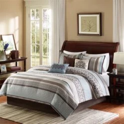 Princeton 7 Piece Of Comforter Set, Queen, Blue, 7PK