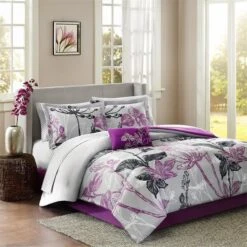 Claremont 9 Piece Complete Bed And Sheet Set - California King, Purple, 9PK