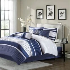 Blaire 7 Piece Comforter Set - Navy, Queen Size, 7PK