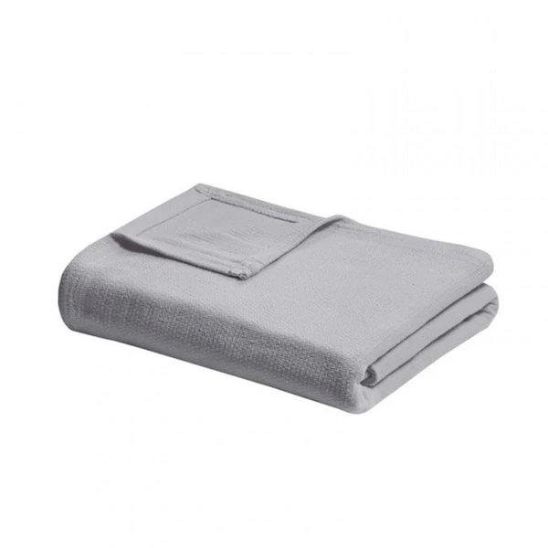 Freshspun Basketweave Cotton Blanket, Grey - Twin 1 Freshspun Basketweave Cotton Blanket, Grey - Twin