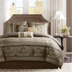 Venetian Brown 7 Piece Jacquard Comforter Set - Brown, Cal King Size, 7PK