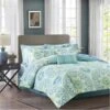 Madison Park 100 Percent Polyester Microfiber Printed Serenity 9 Piece Comforter Set, Aqua - Full