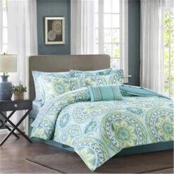 Madison Park 100 Percent Polyester Microfiber Printed Serenity 9 Piece Comforter Set, Aqua - Full