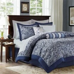 Aubrey 12 Piece Complete Bed Set - Navy, King Size, 12PK