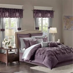 24 Piece Room In A Bag Comforter Collection - Plum, California King Size, 24PK