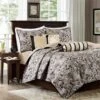 6 Piece Polyester Jacquard Coverlet Set Black, Full-Queen