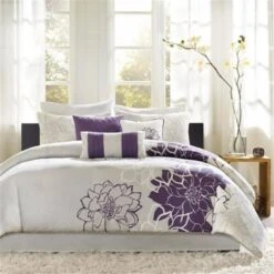 100 Percent Cotton Sateen Printed Comforter, Set Of 6 - Purple, 6PK