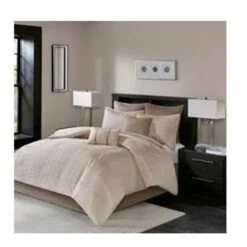 Queen Size Embroidered Comforter Set, Natural - 8 Piece, 8PK