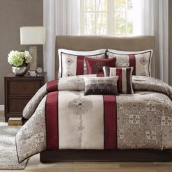 Donovan 7 Piece Comforter Set - Queen, Red, 7PK