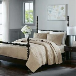 Madison Park Serene Cotton Coverlet Set, Linen, King