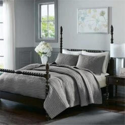 Madison Park Serene Cotton Coverlet Set, Grey, King