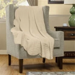 Microfiber Oversized Quilted Throw With Scalloped Edges - Ivory
