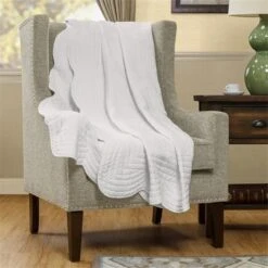 Madison Park MP50-1216 Microfiber Oversized Quilted Throw With Scalloped Edges - White