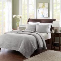 100 Percent Polyester Keaton Coverlet Set, Grey - King